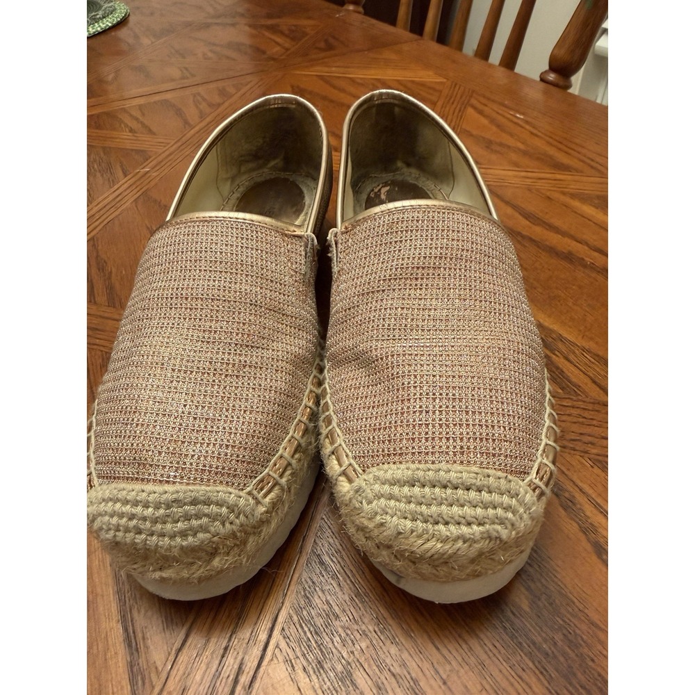 Womens Michael Kors Glitter Gold Slip On Shoes Size 6.5 Mesh With Rope Accent
